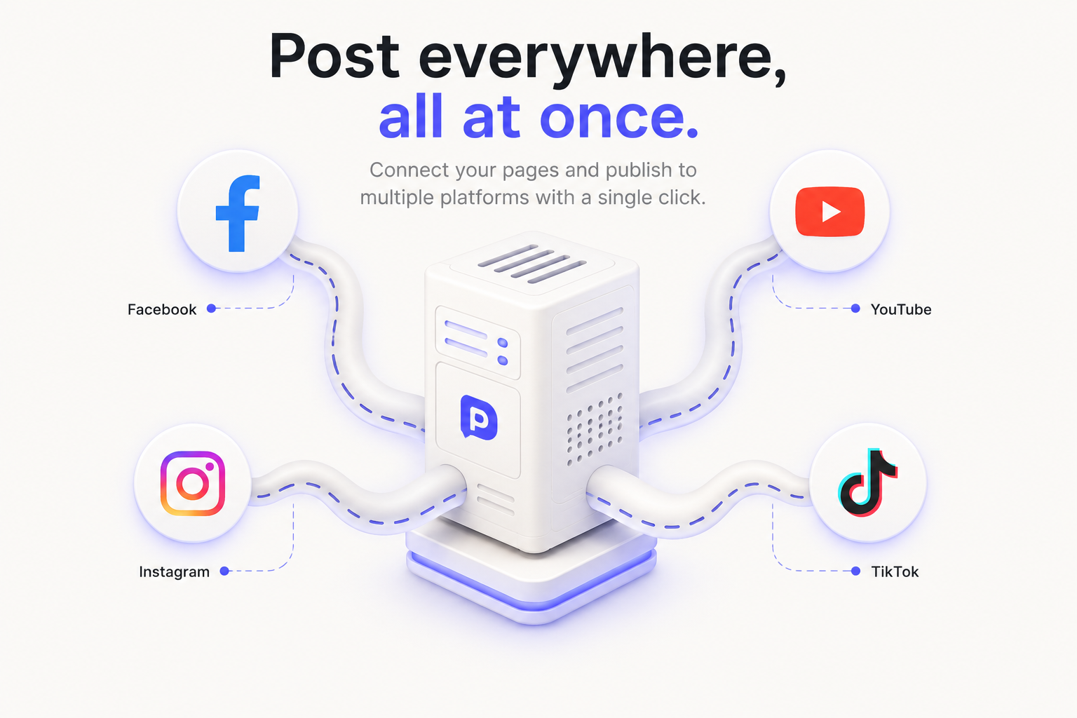 PageCast connects Facebook, YouTube, Instagram and TikTok so you can post everywhere at once